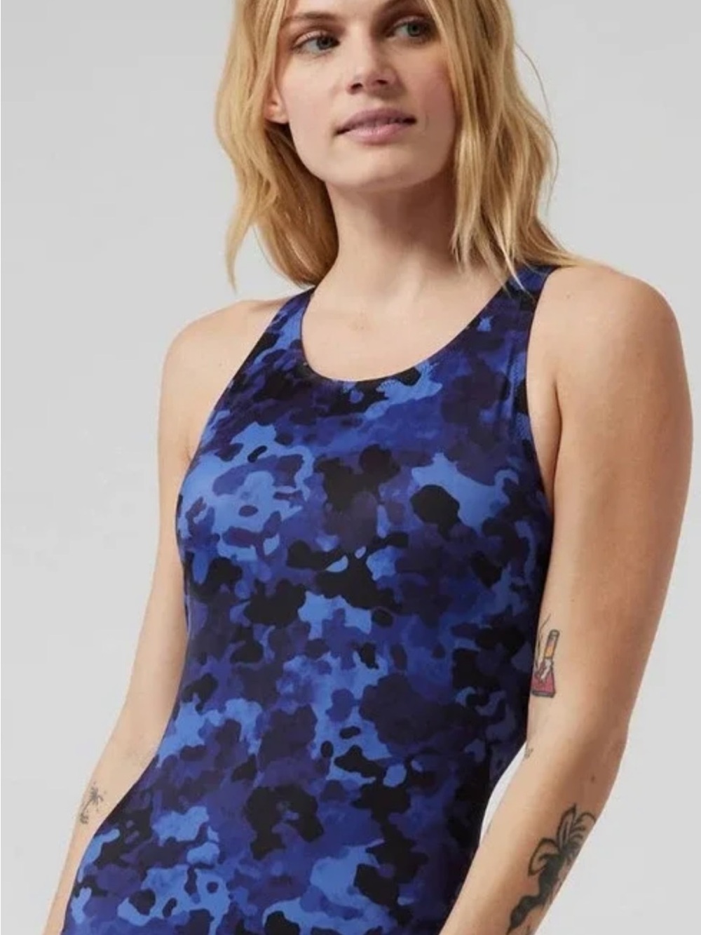 Athleta Black & Blue Camo High-Neck One-Piece Swimsuit